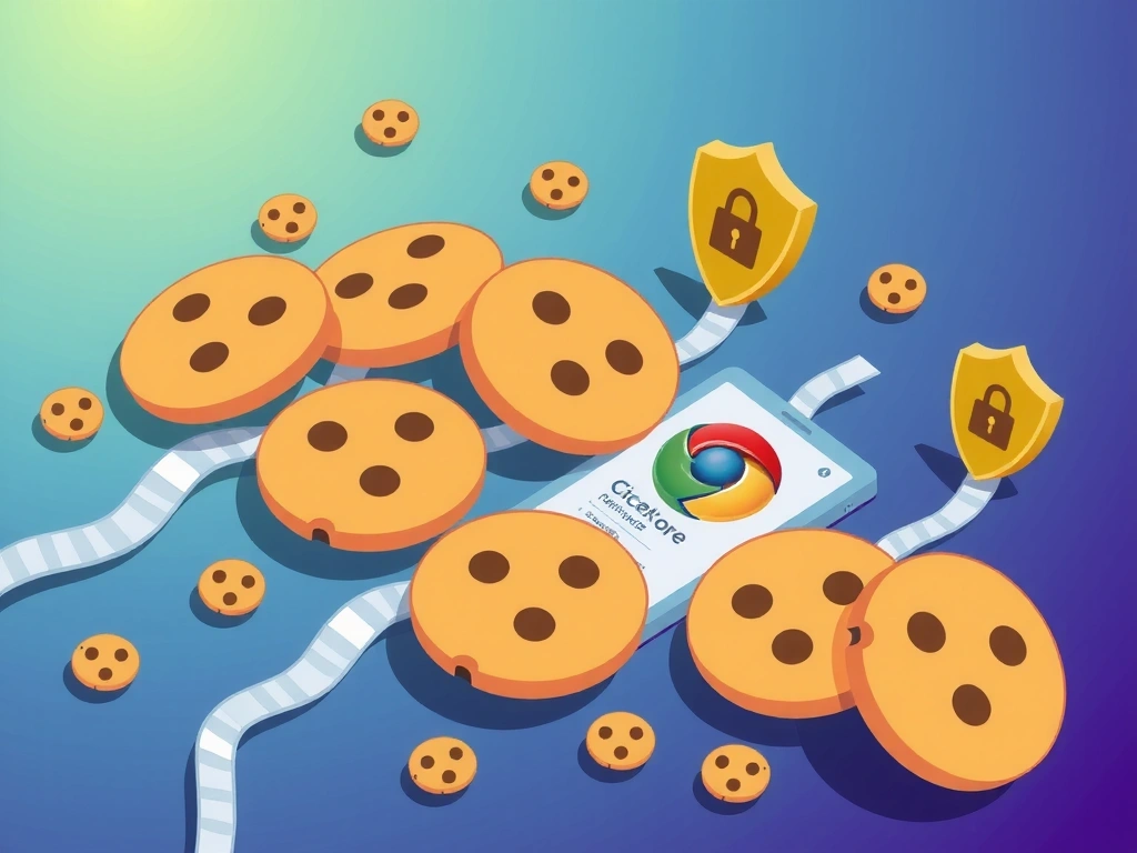 Ilustrație cu diverse tipuri de cookie-uri și date digitale