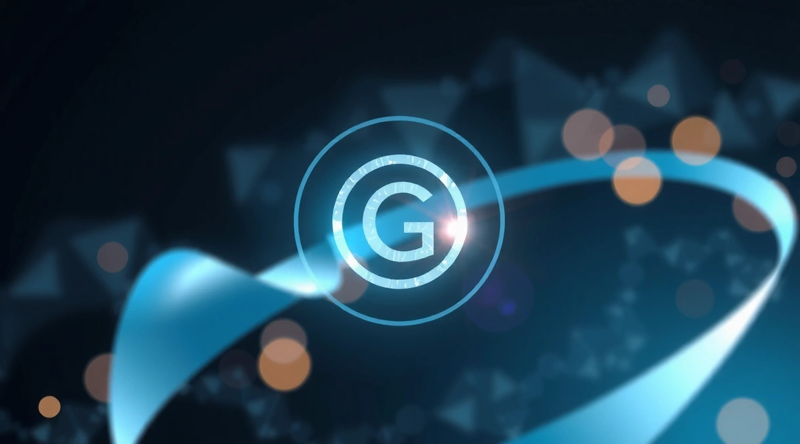 Imagine abstractă reprezentând drepturi de proprietate intelectuală, cu simboluri de copyright și mărci înregistrate